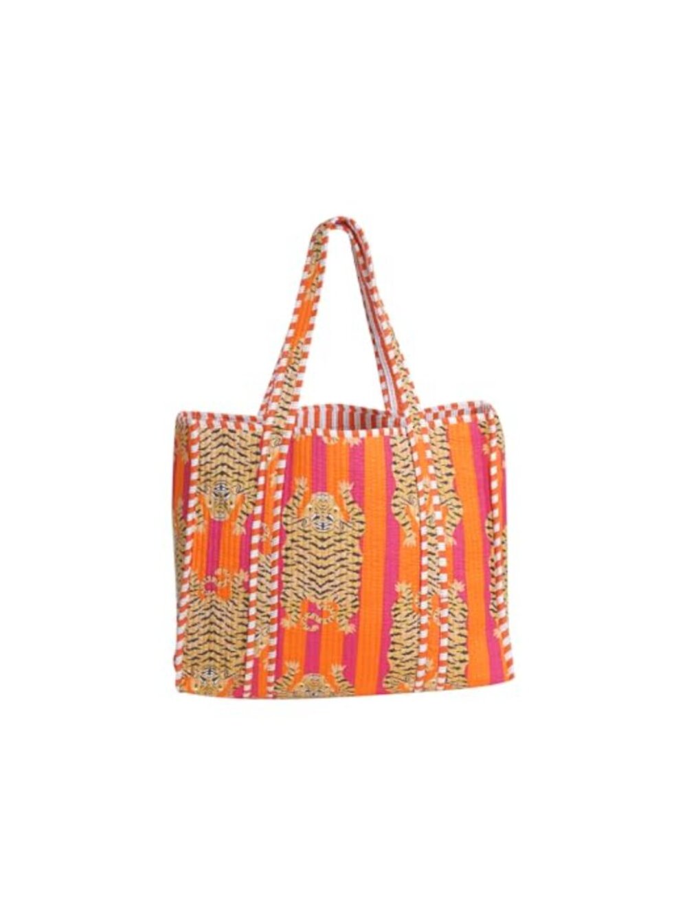 Cotton Tiger Block Print Tote Bag Handmade Indian Unisex Shoulder Bag